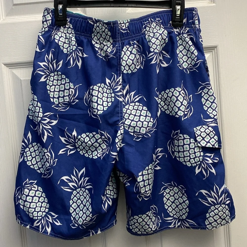 Newport Blue Beachside Pineapple Design Swim Trunks Medi…